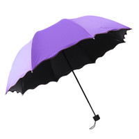 厕泡泡 三折伞超轻晴雨伞黑胶防晒女遮阳伞创意折叠太阳伞 紫色 伞下直径90cm   收拢长度26cm