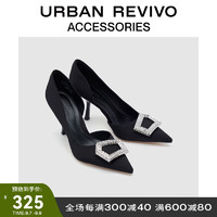 URBAN REVIVO女气质钻扣真丝布高跟尖头鞋UAWS30021 黑色 37