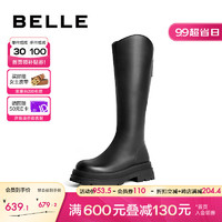 BeLLE 百麗 顯瘦彈力靴女粗跟增高長筒靴A1V1DDG3 黑色 36