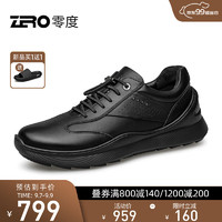 零度男鞋2023休闲运动鞋柔软百搭时尚透气真皮气垫舒适真皮小白鞋 黑色 40