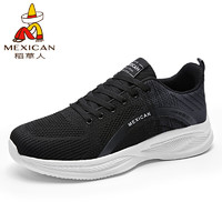稻草人（MEXICAN）男鞋休闲鞋子男士透气飞织网布鞋男跑步运动鞋  黑色偏小 41 