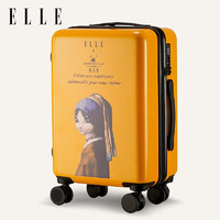 ELLE赫本猫法国时尚联名行李箱女士拉杆箱珍珠女孩优雅旅行箱 黄色 20寸 可登机