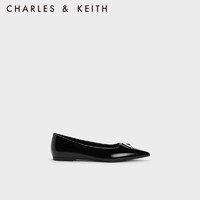CHARLES&KEITH金属饰时尚尖头平跟单鞋船鞋女CK1-70900471 Black Boxed黑色 38