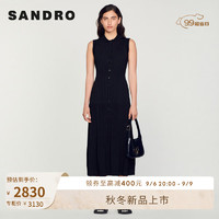 SANDRO女装法式花边袖修身长款针织连衣裙SFPRO03189 黑色 36