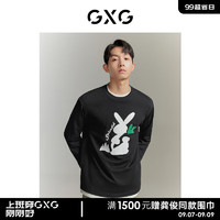 GXG男装 秋季兔子印花休闲百搭纯棉圆领长袖针织男式T恤 黑色 165/S