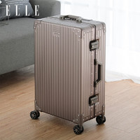 ELLE 行李箱时尚铝镁合金女士拉杆箱TSA密码锁旅行箱铝框密码箱 棕色 24寸 需托运