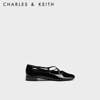 CHARLES&KEITH圆头交叉绊带芭蕾舞鞋玛丽珍鞋子女鞋CK1-70920132 Black Patent黑色 37