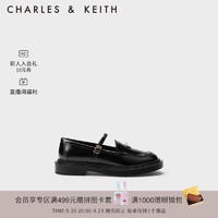 CHARLES&KEITH时尚一字扣英伦圆头乐福鞋单鞋女CK1-70900479 Black Boxed黑色 40