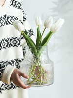 若花 北欧风格简约透明花瓶ins风水养鲜花玻璃插花瓶客厅摆件网红装饰