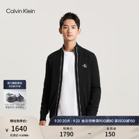 Calvin Klein  Jeans男士简约字母刺绣拉链毛衣针织开衫J324491 BEH-太空黑 S