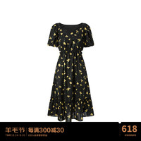 太平鸟太平鸟女装夏季满印花卉连衣裙A1FAD2C05 黑色纹样 XL