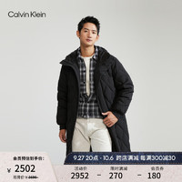 Calvin Klein  Jeans男士简约印花长款轻暖鸭绒菱形格羽绒服J324340 BEH-太空黑 S