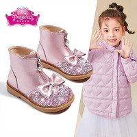 Disney 迪士尼 童鞋女童冬季靴子二棉水晶靴子儿童短筒皮靴 DP21719 粉色 28码