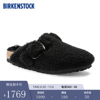 BIRKENSTOCK软木拖鞋女款秋冬时尚大巴扣毛毛鞋Boston Teddy系列 黑色窄版1025700 38