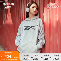 Reebok锐步男女同款经典运动休闲时尚纯色连帽套头衫卫衣 灰色 XL