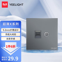 Yeelight易来超薄开关插座面板86型家用墙壁斜五孔插座16AUSB面板网线灰色 电视 电脑6类