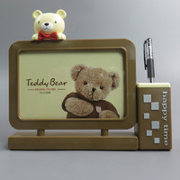 布丁畫藝 可愛卡通小熊筆筒相框寶寶6寸兒童相框六寸擺臺相片創意學生擺臺