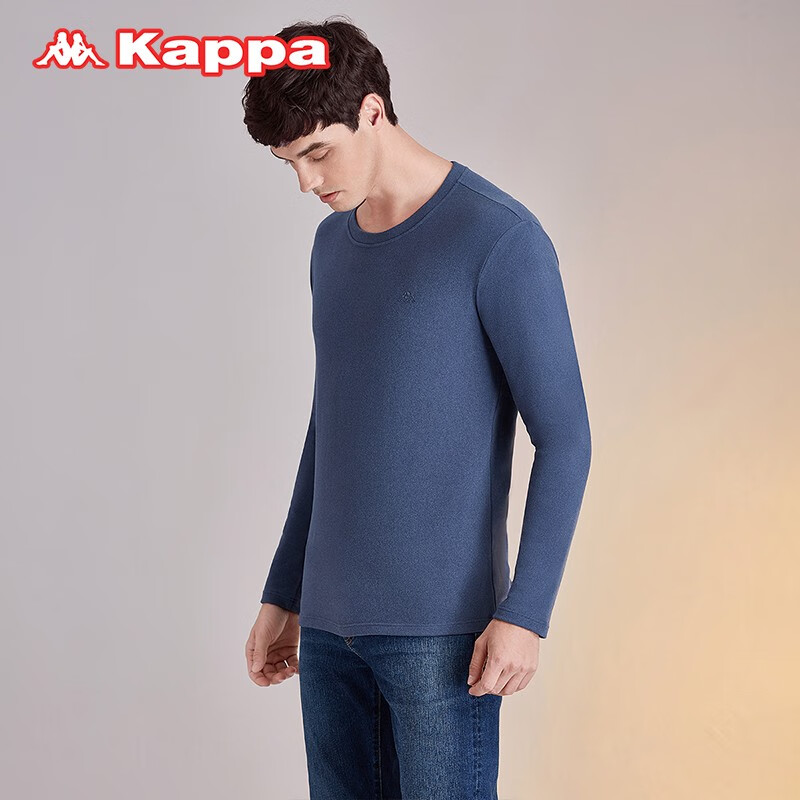 KAPPA卡帕保暖内衣男秋冬舒适亲肤圆领打底衫简约修身内搭上衣男士上衣 铁灰蓝 XL码 (140-160斤)