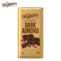 Whittaker's 惠特克 whittakers）新西兰原装进口扁桃仁坚果浓黑巧克力200g排块 糖果零食休闲食品