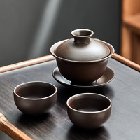龙寅 茶具整套紫砂功夫茶具套装家用泡茶器简约盖碗两茶杯