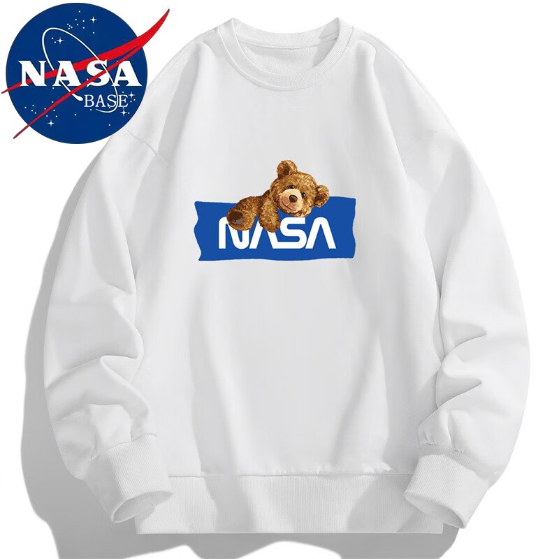 NASA BASE联名卫衣男秋冬季潮流装印花打底衫圆领长袖t恤男装 WY093白色（常规款） XL（125斤-140斤）