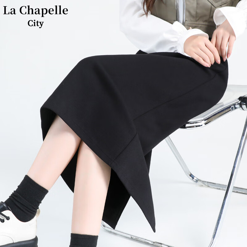 La Chapelle City 拉夏贝尔黑色半身裙女2024新款包臀裙春季黑色小个子梨形显瘦 - M