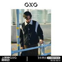 GXG男装 黑色撞色拼接设计翻领毛呢大衣外套男士 冬季 黑色1 190/XXXL