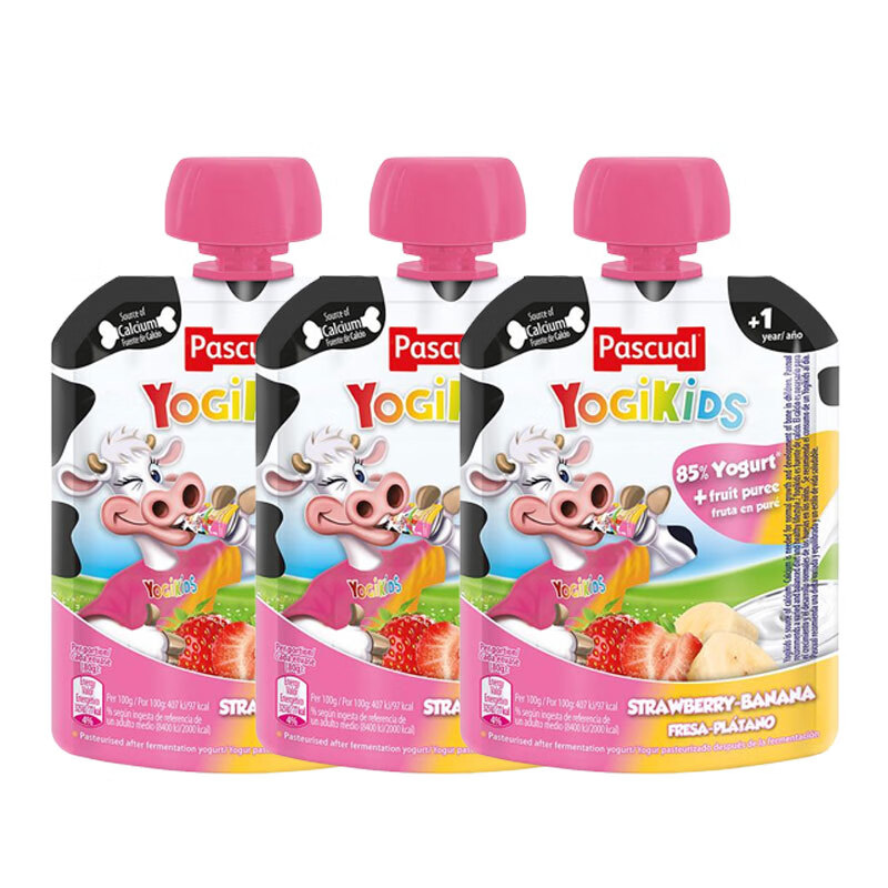 帕斯卡Pascual 西班牙 草莓香蕉味袋装酸奶 儿童酸奶80g*3袋
