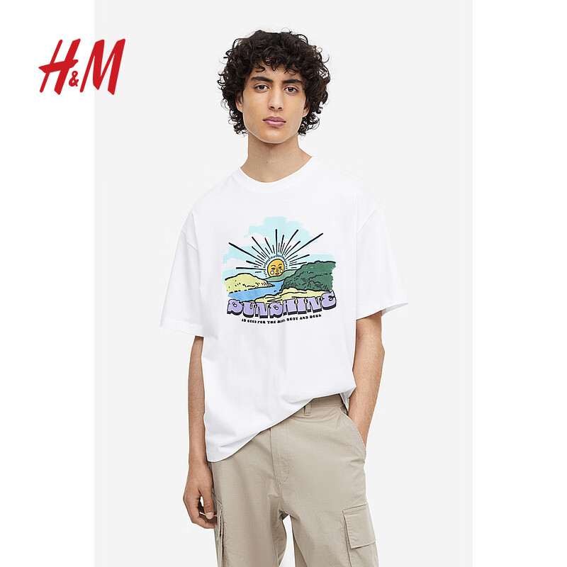 H&M H&M 男士纯棉印花休闲圆领短袖 1032522