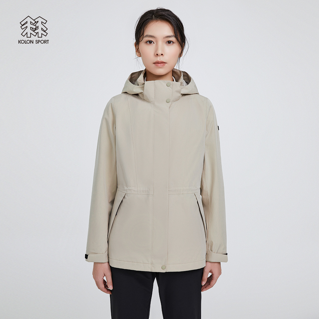 KOLONSPORT可隆冲锋衣女子户外防水防风2L面料针织夹克弹力三合一