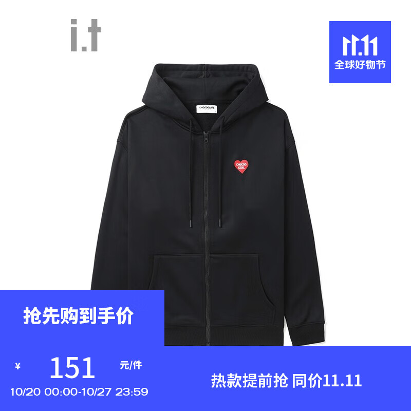 :CHOCOOLATE it 款拉链连帽卫衣男舒适休闲SWU08L BKX/黑色 M