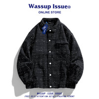 WASSUP ISSUE秋款重磅小香风潮牌格子夹克男潮牌宽松外套情侣上衣