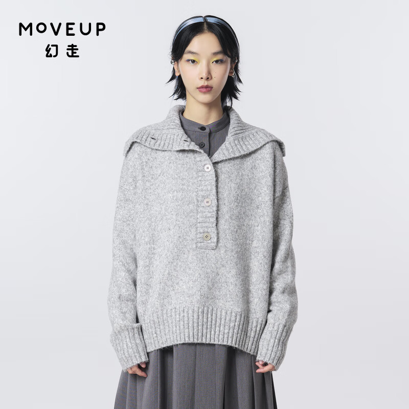 幻走（MOVEUP）yangyang系列高领纽扣设计师短款毛衣女 灰黑 S