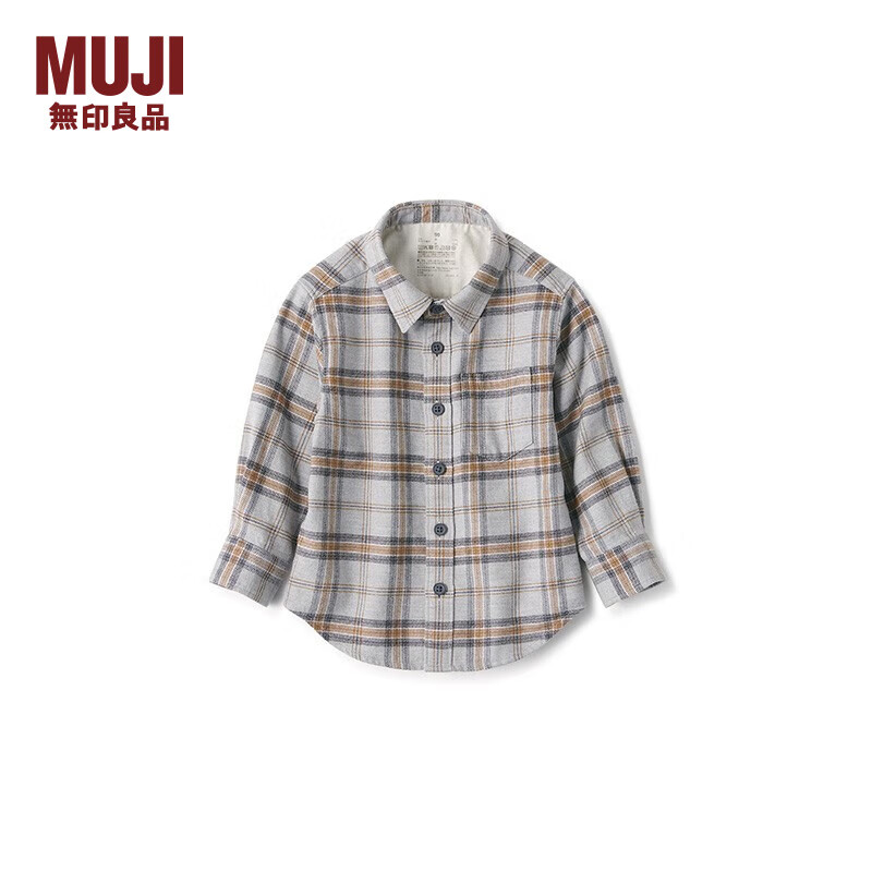 無印良品 MUJI（無印良品 ）婴童 法兰绒 长袖衬衫 休闲百搭衬衫 CC22JA3A 中灰色格纹 100/56A