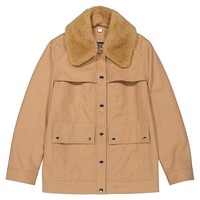 再降价：BURBERRY 博柏利 女士驼色羊剪绒毛领嘎巴甸面料野战夹克