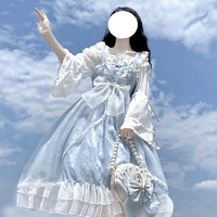 圣羅地奧 洛麗塔裙子成人洛麗塔裙學生全套Lolita裙子秋裝公主裙小蘿莉甜美 天藍色洛麗塔吊帶 均碼:適合75-120斤，身高148-168