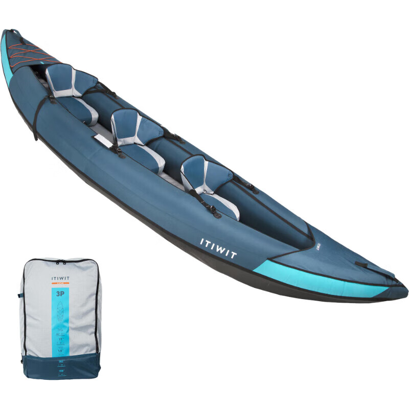 DECATHLON 迪卡侬 皮划艇充气船加厚钓鱼路亚小船橡皮艇冲锋舟蓝色2-3人座-4810970