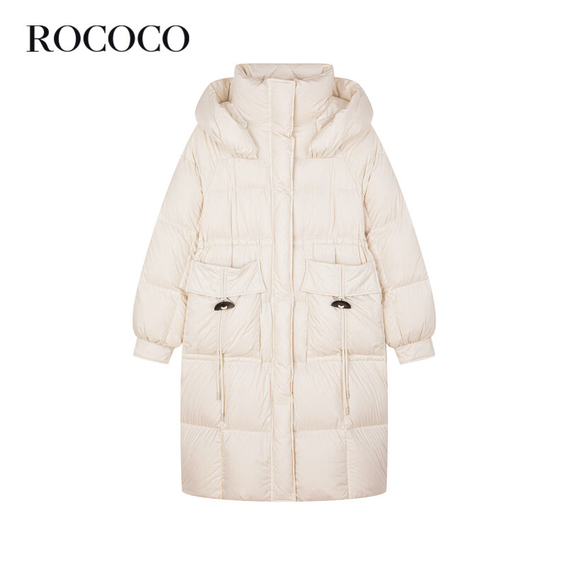 洛可可（ROCOCO）连帽加厚保暖长款服女秋季装宽松鸭绒面包服外套 白色 M