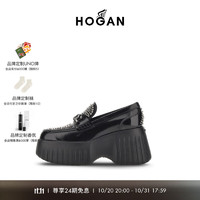 HOGAN女鞋冬H651系列时尚百搭厚底乐福鞋 黑 拍小半码 35.5