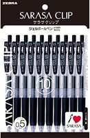 Zebra Sarasa Clip P-JJ15-BK10 Gel Ballpoint Pen, 0.5, Black, 10 Pieces