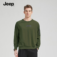 Jeep 吉普 秋季卫衣男士美式圆领长袖打底衫宽松重磅上衣纯色