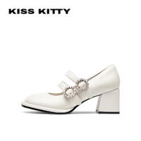 Kiss Kitty KISSKITTY玛丽珍鞋2023鞋子女新款单鞋水钻粗跟高跟鞋设计感小众