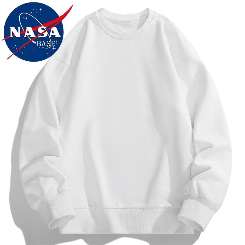 NASA BASE联名卫衣男秋冬季潮流纯色青少年圆领长袖t恤上衣服 WY00白色（常规款） 4XL（170斤-190斤）
