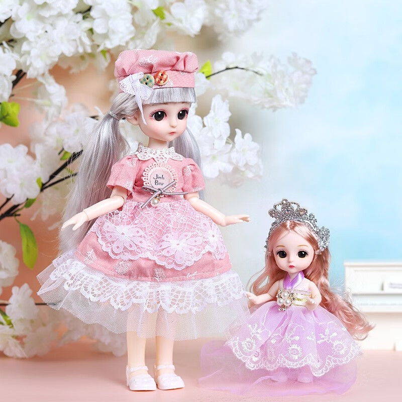 优起32厘米+16厘米组合巴比公主洋娃娃女孩儿童玩具 32+16 C款【简装】 标准版