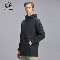 TECTOP 探拓 戶外風衣男運動中長款彈力外套防風時尚夾克 男款黑色 XL