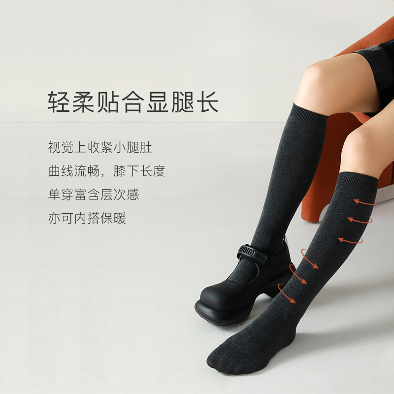 Tabio日系小腿袜女秋冬黑色显瘦袜子女袜压力袜中筒袜长筒袜长袜
