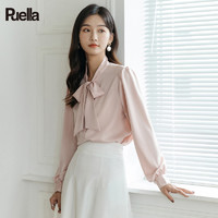 Puella 拉夏贝尔Puella设计感小众蝴蝶结白色雪纺衬衫女法式百搭长袖上衣