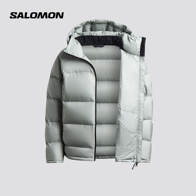 萨洛蒙（Salomon）男款 户外运动休闲轻柔保暖耐候高领连帽羽绒服外套 OUTLIFE MID 铁灰色 C19997 M