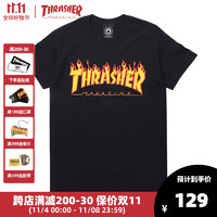 THRASHER【THRASHER】FLAME TEE火焰潮滑板短袖T恤 王一博同款 黑色黄火焰 M