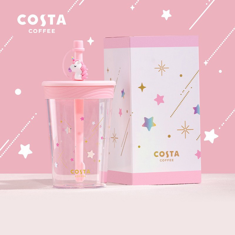 COSTA吸管杯大容量塑料水杯tritan材质女生户外便携运动水杯  450ml 许愿独角兽－吸管杯（粉色）